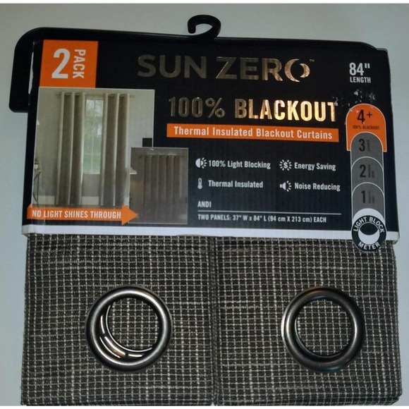 Sun Zero Other - SUN ZERO 100% Blackout Panels Brown Checked Thermal Insulated Noise Reducing 84"